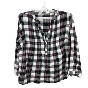 Cato Womens Plus Size Plaid Button Front Top 22/24W 3/4 Sleeve Shirt